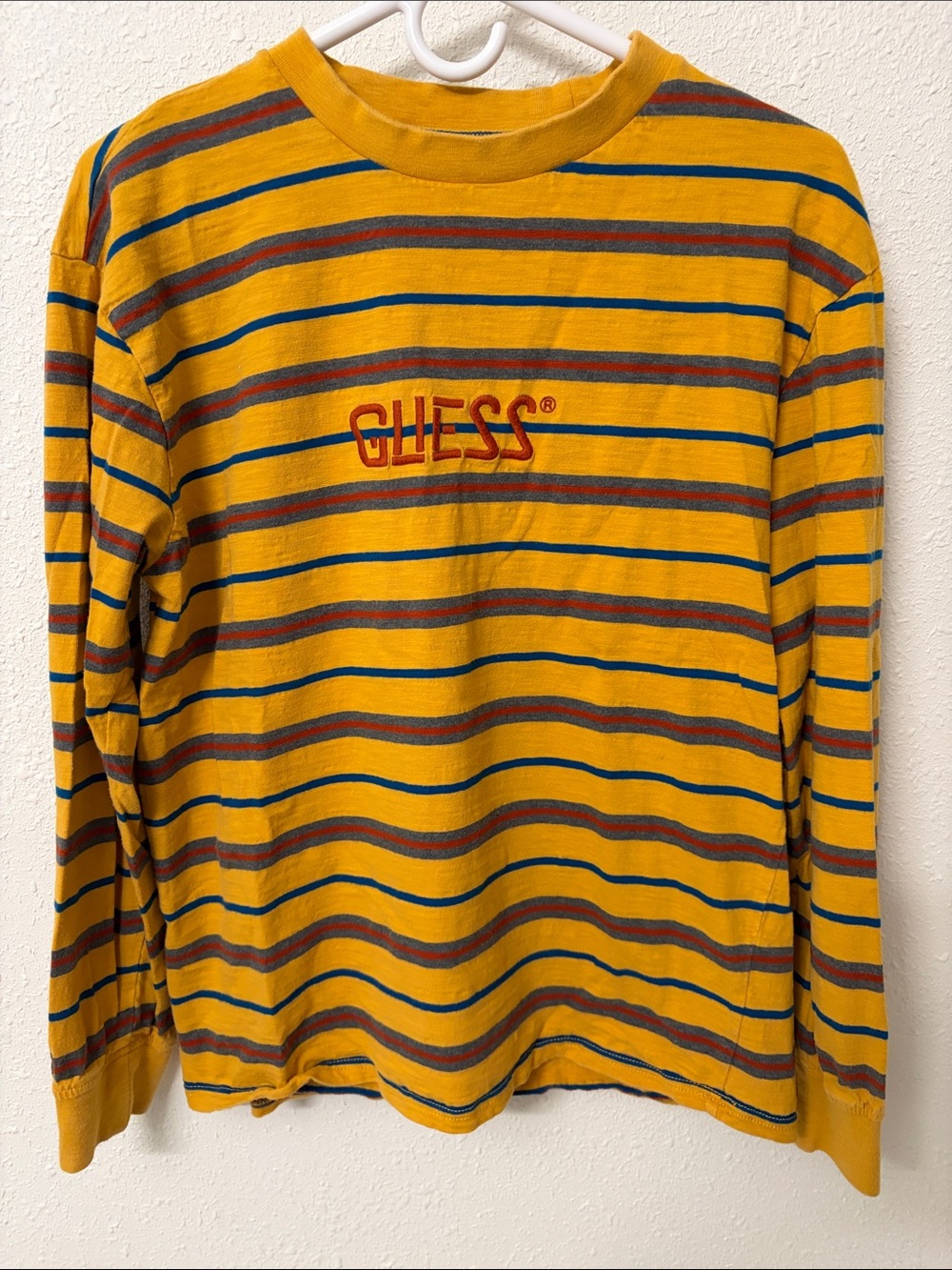 GUESS Vintage Yellow Striped Long-Sleeve Logo Tee